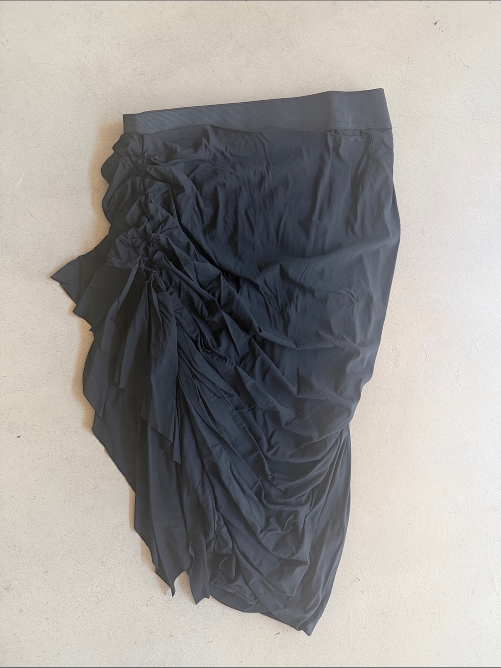 L.A.M.B. Black Ruched Asymmetrical Midi Skirt